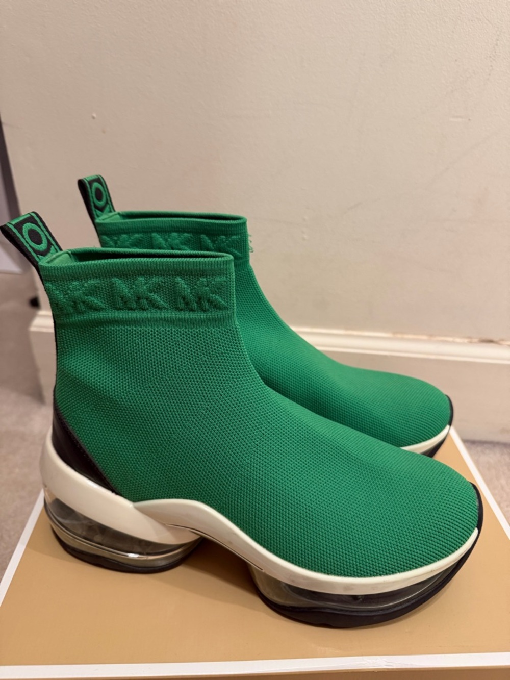 Michael Kors Green Stretch-Knit Platform Ankle Boots with Silver Accents - Picture 2 of 4